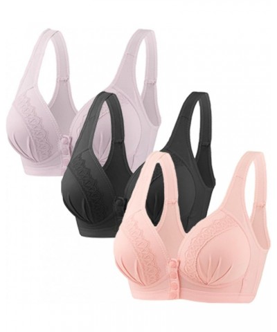 Plus Size Snap Front Bra for Women Comfort Breathable Skin-Friendly Bras No Underwire Soft Cotton Bras Everyday Bra 3pc 03-ho...