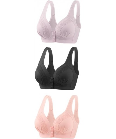 Plus Size Snap Front Bra for Women Comfort Breathable Skin-Friendly Bras No Underwire Soft Cotton Bras Everyday Bra 3pc 03-ho...