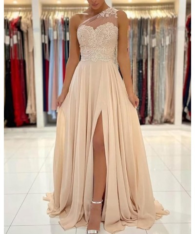 One Shoulder Chiffon Bridesmaid Dresses for Wedding 2024 Lace Slit Prom Dress with Pocket Evening Formal Gown Purple $34.40 D...