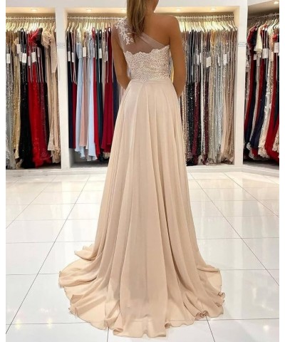 One Shoulder Chiffon Bridesmaid Dresses for Wedding 2024 Lace Slit Prom Dress with Pocket Evening Formal Gown Purple $34.40 D...