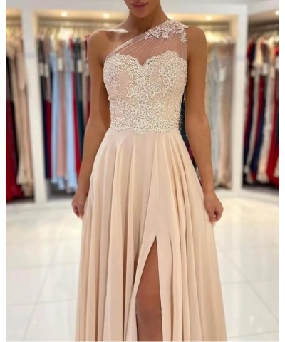 One Shoulder Chiffon Bridesmaid Dresses for Wedding 2024 Lace Slit Prom Dress with Pocket Evening Formal Gown Purple $34.40 D...