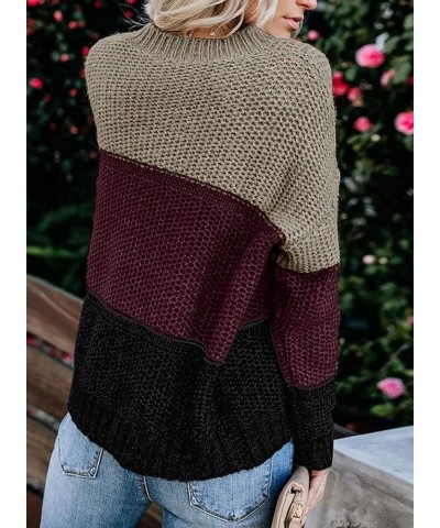 Womens Color Block Sweaters Long Sleeve Crewneck Pullover Knit Jumper Tops D Red $21.16 Sweaters