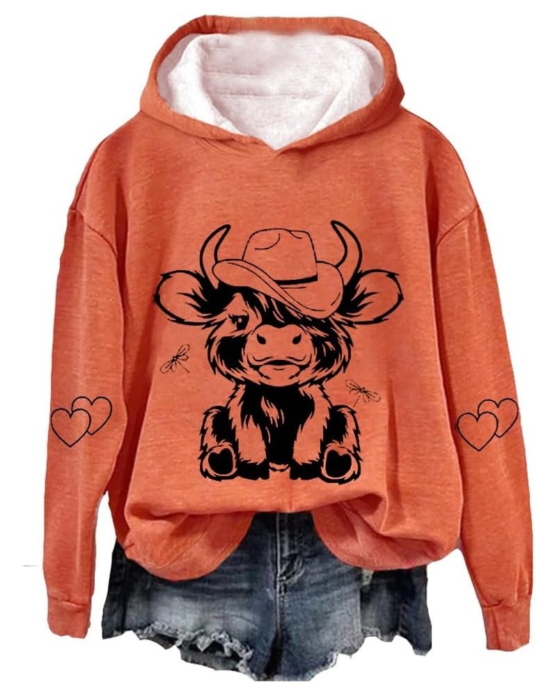 Highland Cow Hoodie Highland Cow Sweatshirts for Women Vintage Western Cow Graphic Country Western Sweatshirts D-hat-orange $...