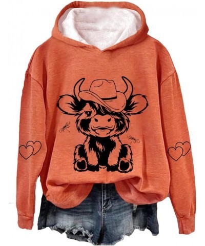 Highland Cow Hoodie Highland Cow Sweatshirts for Women Vintage Western Cow Graphic Country Western Sweatshirts D-hat-orange $...