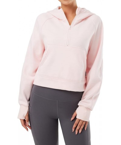 Women's Half Zip Cropped Sweatshirt High Neck Long Sleeve Crop Pullover Athletic Ribbed Corset Hems Cozy Pink-hoodie $20.70 A...