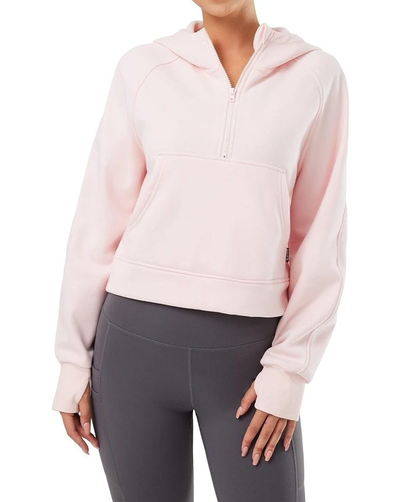 Women's Half Zip Cropped Sweatshirt High Neck Long Sleeve Crop Pullover Athletic Ribbed Corset Hems Cozy Pink-hoodie $20.70 A...