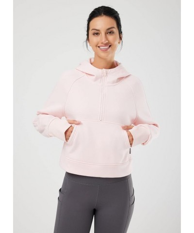 Women's Half Zip Cropped Sweatshirt High Neck Long Sleeve Crop Pullover Athletic Ribbed Corset Hems Cozy Pink-hoodie $20.70 A...