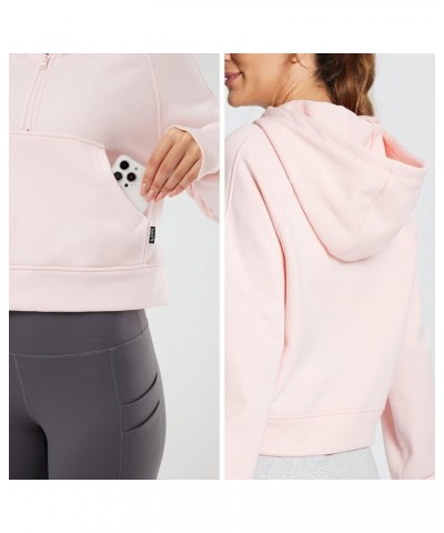 Women's Half Zip Cropped Sweatshirt High Neck Long Sleeve Crop Pullover Athletic Ribbed Corset Hems Cozy Pink-hoodie $20.70 A...