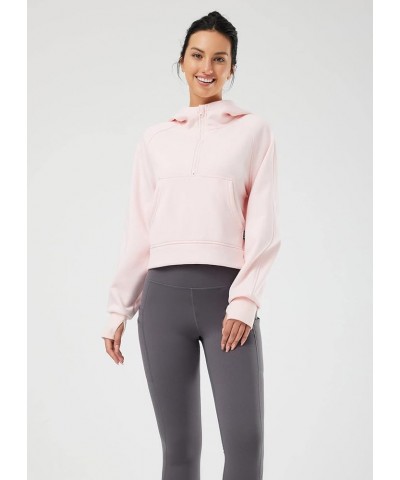 Women's Half Zip Cropped Sweatshirt High Neck Long Sleeve Crop Pullover Athletic Ribbed Corset Hems Cozy Pink-hoodie $20.70 A...