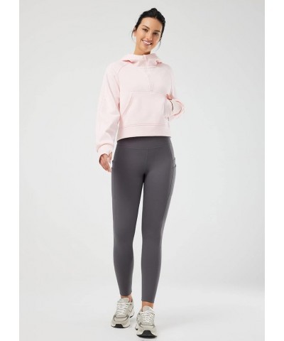 Women's Half Zip Cropped Sweatshirt High Neck Long Sleeve Crop Pullover Athletic Ribbed Corset Hems Cozy Pink-hoodie $20.70 A...