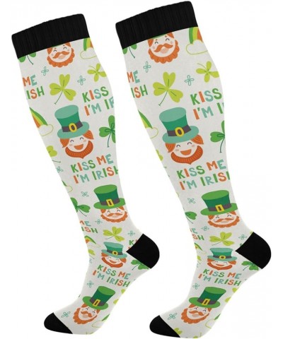 Compression Socks for Men and Women Stripe Knee High Socks Support for Sport Running Hiking Fitness St. Patrick's Day Seamles...