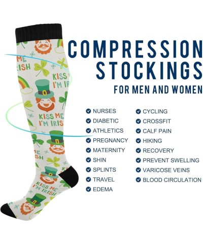 Compression Socks for Men and Women Stripe Knee High Socks Support for Sport Running Hiking Fitness St. Patrick's Day Seamles...