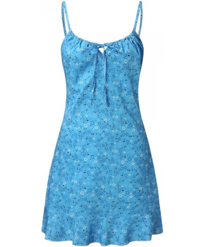 2024 Women's Summer Fashion Dress Strap Floral Dresses Spaghetti Tank Dress Wrap Sundress Sexy Mini Club Dress for Women Blue...