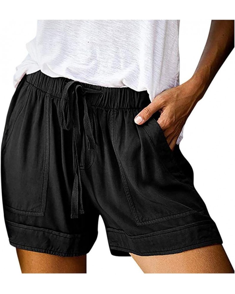 Shorts with Pockets for Women Cotton Drawstring Elastic Waist Casual Shorts Loose Lounge Summer Shorts Black 2 $3.89 Activewear