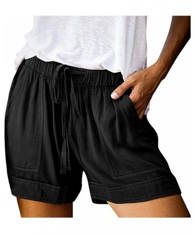 Shorts with Pockets for Women Cotton Drawstring Elastic Waist Casual Shorts Loose Lounge Summer Shorts Black 2 $3.89 Activewear