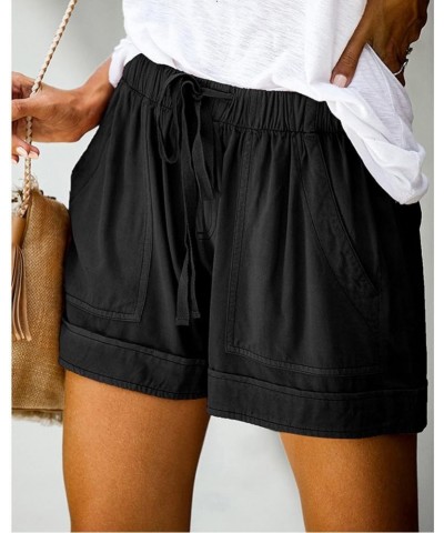 Shorts with Pockets for Women Cotton Drawstring Elastic Waist Casual Shorts Loose Lounge Summer Shorts Black 2 $3.89 Activewear