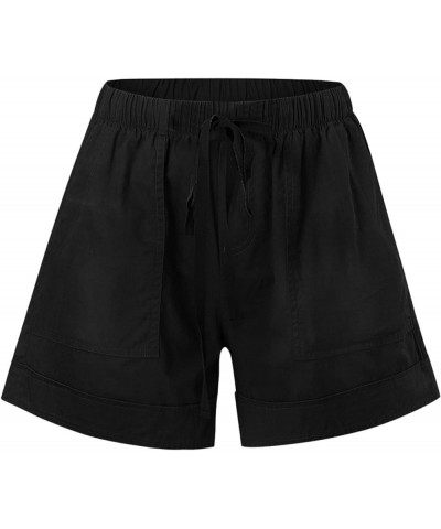 Shorts with Pockets for Women Cotton Drawstring Elastic Waist Casual Shorts Loose Lounge Summer Shorts Black 2 $3.89 Activewear