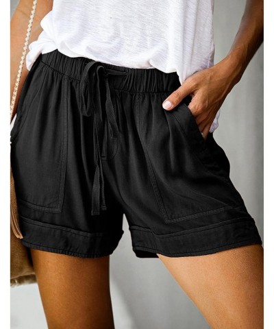 Shorts with Pockets for Women Cotton Drawstring Elastic Waist Casual Shorts Loose Lounge Summer Shorts Black 2 $3.89 Activewear