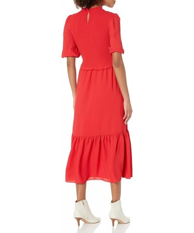 Women's Long Sleeve Smocked Front Ruffle Neck Dress Crimson Ruby $23.47 Dresses