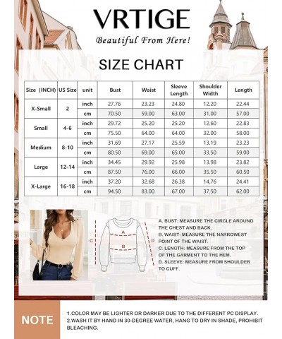 Women's Deep V Neck Ribbed Knit Bishop Long Sleeve Slim Fit Blouse Tee Top Beige $15.68 T-Shirts