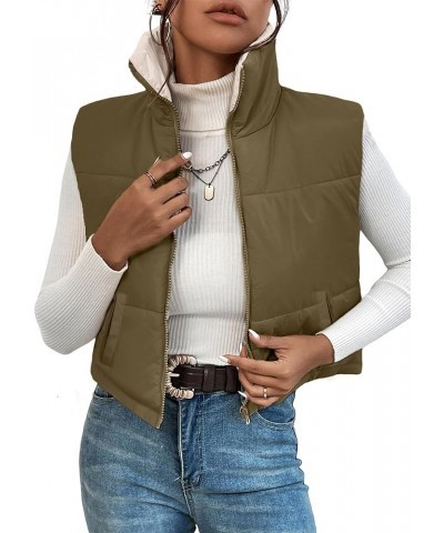 Womens Winter Puffer Vests Lightweight Cropped Sleeveless Coats Stand Collar Zipper Padded Gilets with Pockets A Green $12.40...