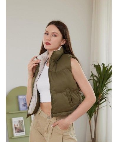 Womens Winter Puffer Vests Lightweight Cropped Sleeveless Coats Stand Collar Zipper Padded Gilets with Pockets A Green $12.40...