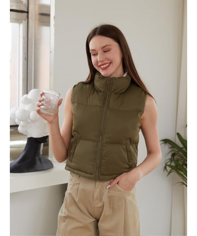 Womens Winter Puffer Vests Lightweight Cropped Sleeveless Coats Stand Collar Zipper Padded Gilets with Pockets A Green $12.40...