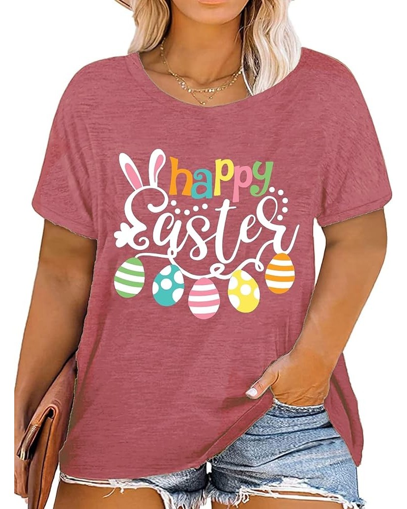 Plus Size Easter Day Shirt for Women Mama Bunny Eggs Happy Easter Printed T-Shirt Short Sleeve Graphic Tee Tops Pink $10.25 T...