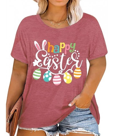 Plus Size Easter Day Shirt for Women Mama Bunny Eggs Happy Easter Printed T-Shirt Short Sleeve Graphic Tee Tops Pink $10.25 T...