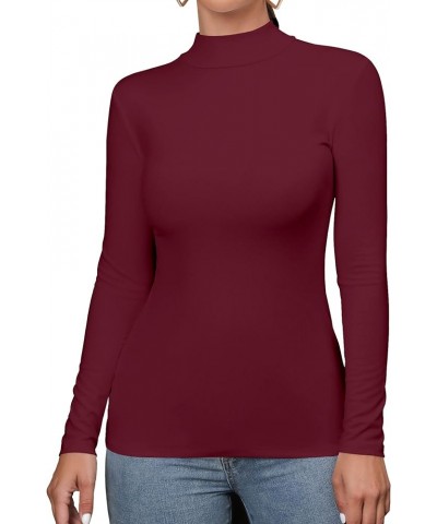 Women's Mock Turtleneck Long Sleeve/Sleeveless Basic Fitted Stretch Slim Shirts Tops long sleeve Burgundy $8.54 T-Shirts