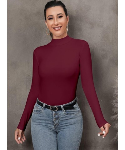 Women's Mock Turtleneck Long Sleeve/Sleeveless Basic Fitted Stretch Slim Shirts Tops long sleeve Burgundy $8.54 T-Shirts