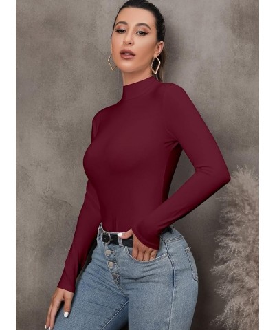 Women's Mock Turtleneck Long Sleeve/Sleeveless Basic Fitted Stretch Slim Shirts Tops long sleeve Burgundy $8.54 T-Shirts