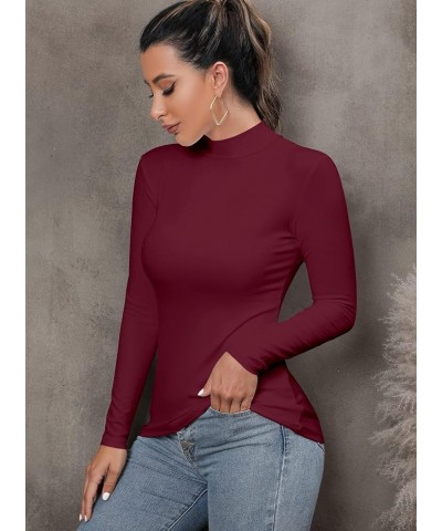 Women's Mock Turtleneck Long Sleeve/Sleeveless Basic Fitted Stretch Slim Shirts Tops long sleeve Burgundy $8.54 T-Shirts