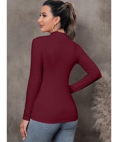 Women's Mock Turtleneck Long Sleeve/Sleeveless Basic Fitted Stretch Slim Shirts Tops long sleeve Burgundy $8.54 T-Shirts