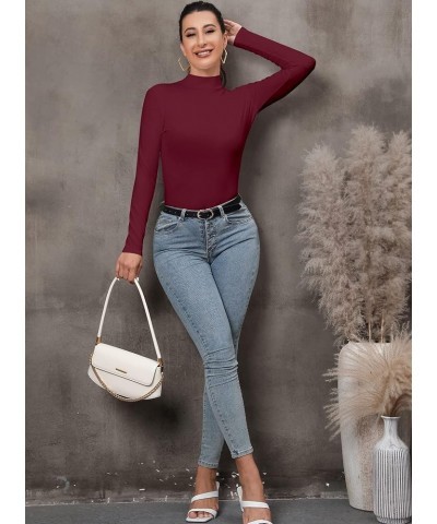 Women's Mock Turtleneck Long Sleeve/Sleeveless Basic Fitted Stretch Slim Shirts Tops long sleeve Burgundy $8.54 T-Shirts