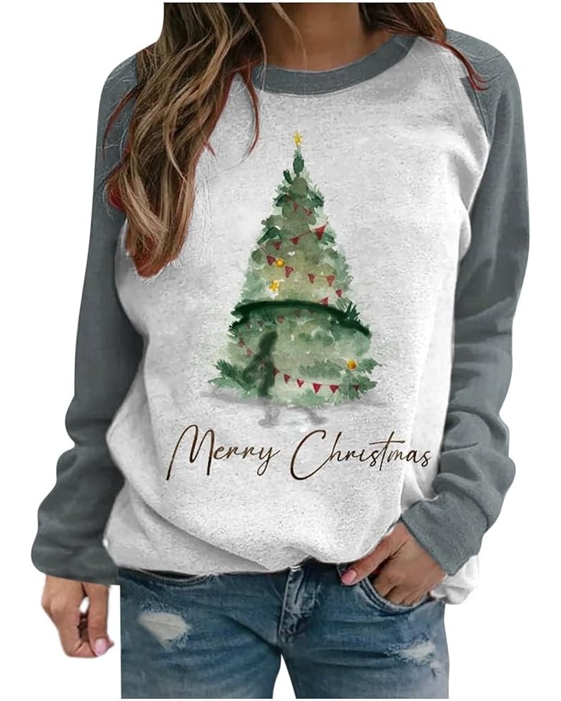 Women's Christmas Sweatshirts Santa Hat Snowflake Funny Graphic Crewneck Long Sleeve Fleece Pullover Tops Xmas Gift 05 Gray $...