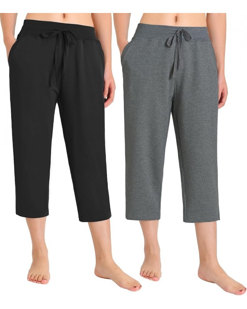 Women's Cotton Capri Pants with Pockets Black Graniteheather 2 Pack $14.40 Pants