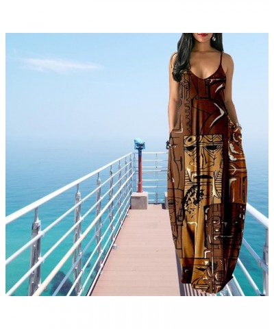 Women's Casual Maxi Dresses Summer Loose Sleeveless Floor Length Plus Size Sundresses with Pockets Coffee12047-2 $19.97 Dresses