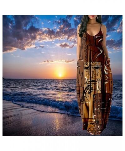 Women's Casual Maxi Dresses Summer Loose Sleeveless Floor Length Plus Size Sundresses with Pockets Coffee12047-2 $19.97 Dresses