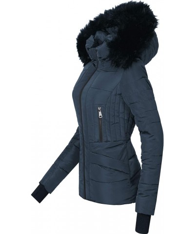 Women's Fur Hooded Puffer Parka Thickened Quilted Jackets Warm Winter Short Down Padded Coat Outwear Navy $42.50 Jackets