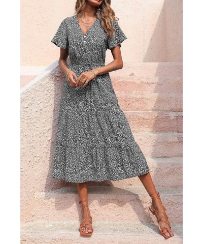 Women's Floral Boho Dress Casual Short Sleeve V Neck Ruffle Tiered 2024 Summer Swing Maxi Dresses Black Floral $22.00 Dresses