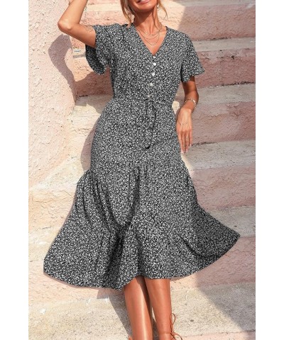 Women's Floral Boho Dress Casual Short Sleeve V Neck Ruffle Tiered 2024 Summer Swing Maxi Dresses Black Floral $22.00 Dresses