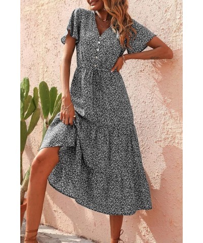 Women's Floral Boho Dress Casual Short Sleeve V Neck Ruffle Tiered 2024 Summer Swing Maxi Dresses Black Floral $22.00 Dresses