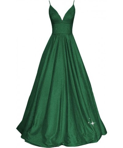 Women's Long Glitter Prom Dresses V Neck Backless Formal Evening Gown with Pockets RPM223 Green $45.89 Dresses