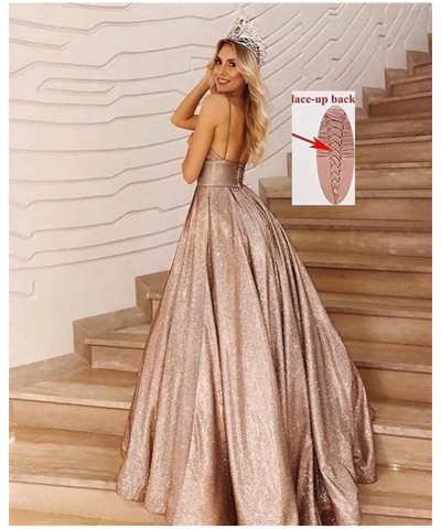 Women's Long Glitter Prom Dresses V Neck Backless Formal Evening Gown with Pockets RPM223 Green $45.89 Dresses