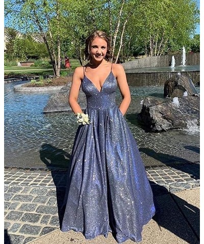 Women's Long Glitter Prom Dresses V Neck Backless Formal Evening Gown with Pockets RPM223 Green $45.89 Dresses