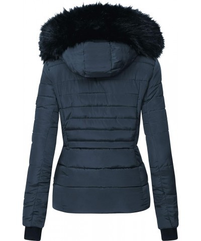 Women's Fur Hooded Puffer Parka Thickened Quilted Jackets Warm Winter Short Down Padded Coat Outwear Navy $42.50 Jackets