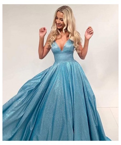 Women's Long Glitter Prom Dresses V Neck Backless Formal Evening Gown with Pockets RPM223 Green $45.89 Dresses