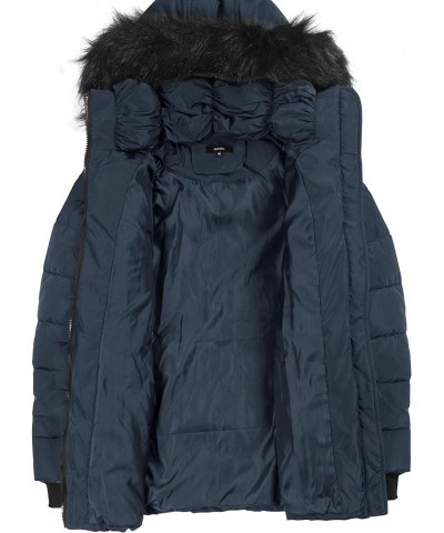 Women's Fur Hooded Puffer Parka Thickened Quilted Jackets Warm Winter Short Down Padded Coat Outwear Navy $42.50 Jackets