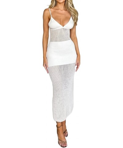 Women Bodycon Strappy Long Dress Sleeveless Knitted Sexy Tie Up Backless Maxi Dress Halter Open Back Knit Beach Dress P Knit ...